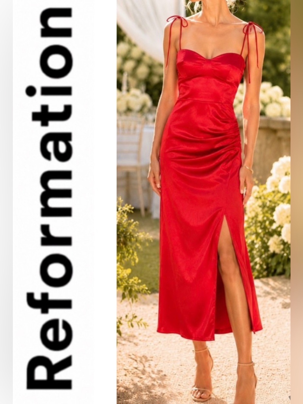 Reformation Marguerite Red Satin Dress- NWT 10P $298-